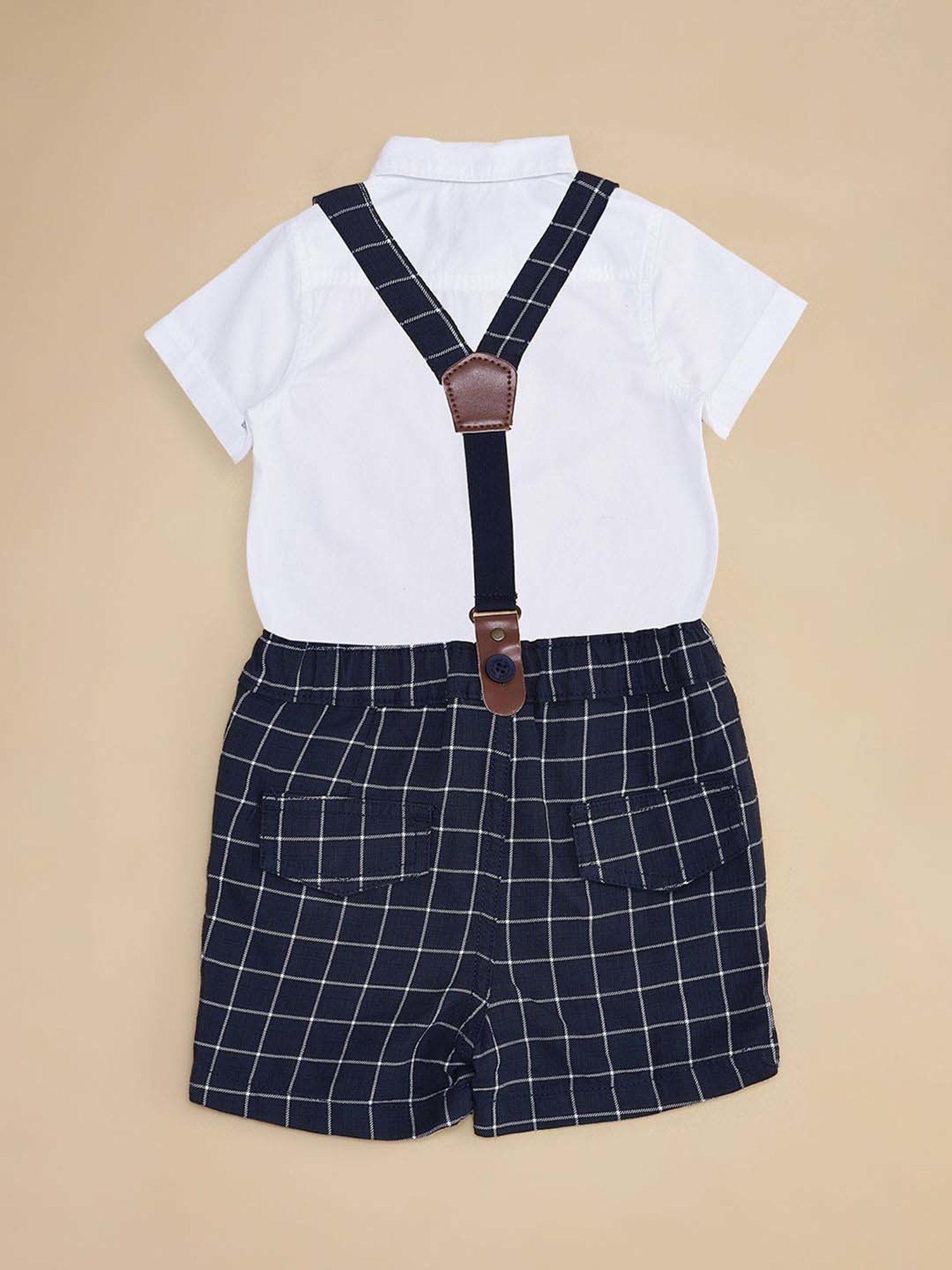 Pantaloons Baby White & Navy Cotton Regular Fit Shirt Set
