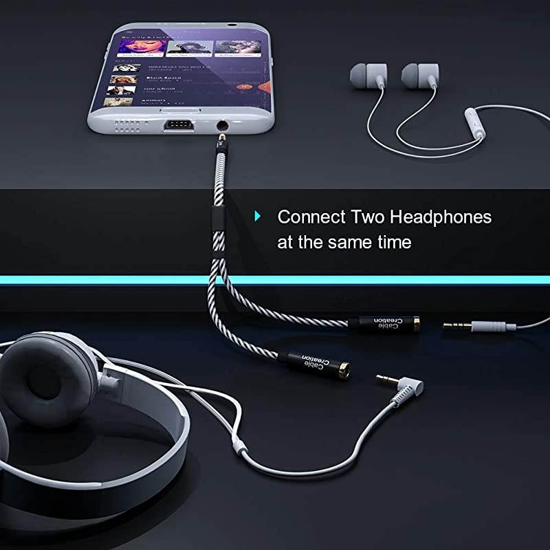 Headphone Splitter  35mm Stereo Audio Y Splitter Cable 35mm Male to 2 Port 35mm Female Compatible with iPhoneiPadiPod Samsung LG Tablets MP3 PlayersampMore 20cmBlack and White