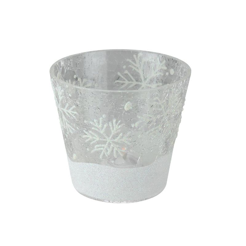 Transpac 8" Triple Frosted Snowflake Glass Candle Holder Wreath with Pinecones - White