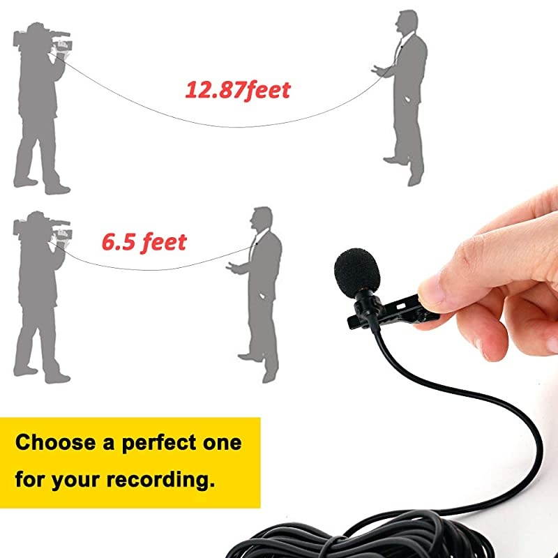 12.8 Feet Lavalier Lapel Microphone Professional Grade Omnidirectional Mic Condenser Small Mini Perfect for Recording Podcast PC Laptop Android iPhone YouTube Interview ASMR External