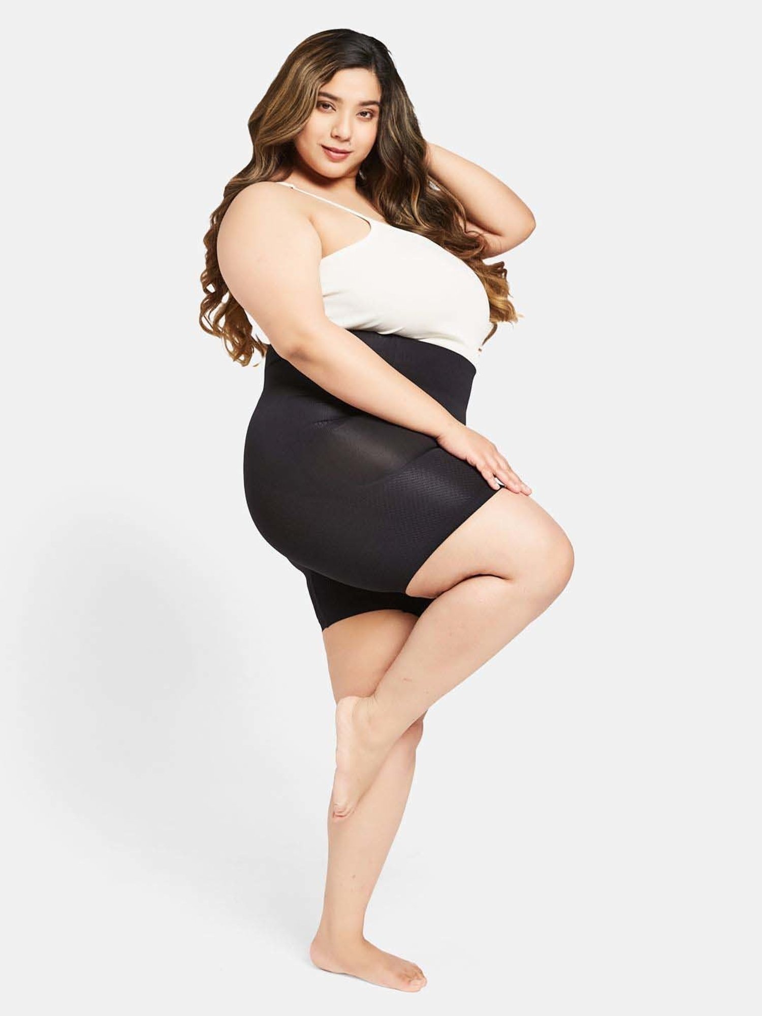 Secrets By ZeroKaata Black Plain Tummy & Thigh Shaper