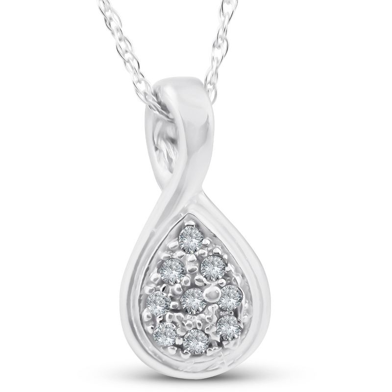 Pompeii3 1/10ct Pave Tear Drop Solitaire Diamond Pendant 10K White Gold