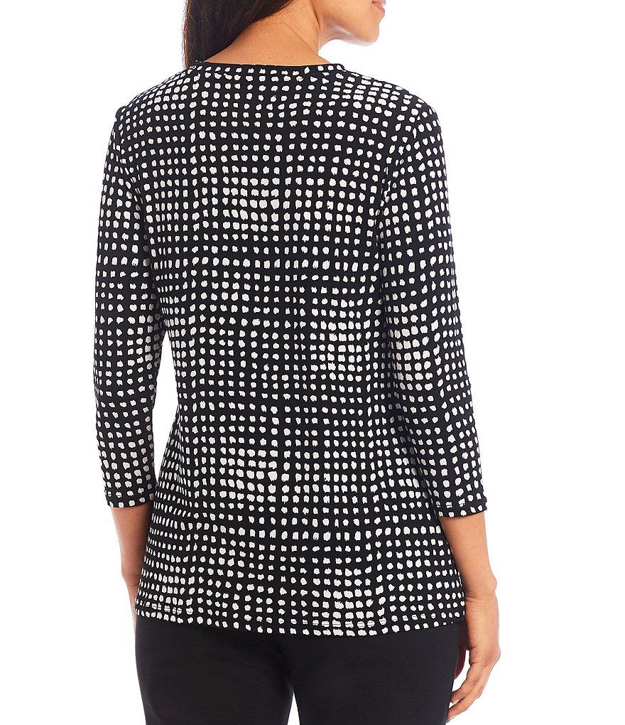 Investments 3/4 Sleeve Dot Print V-Neck Top
