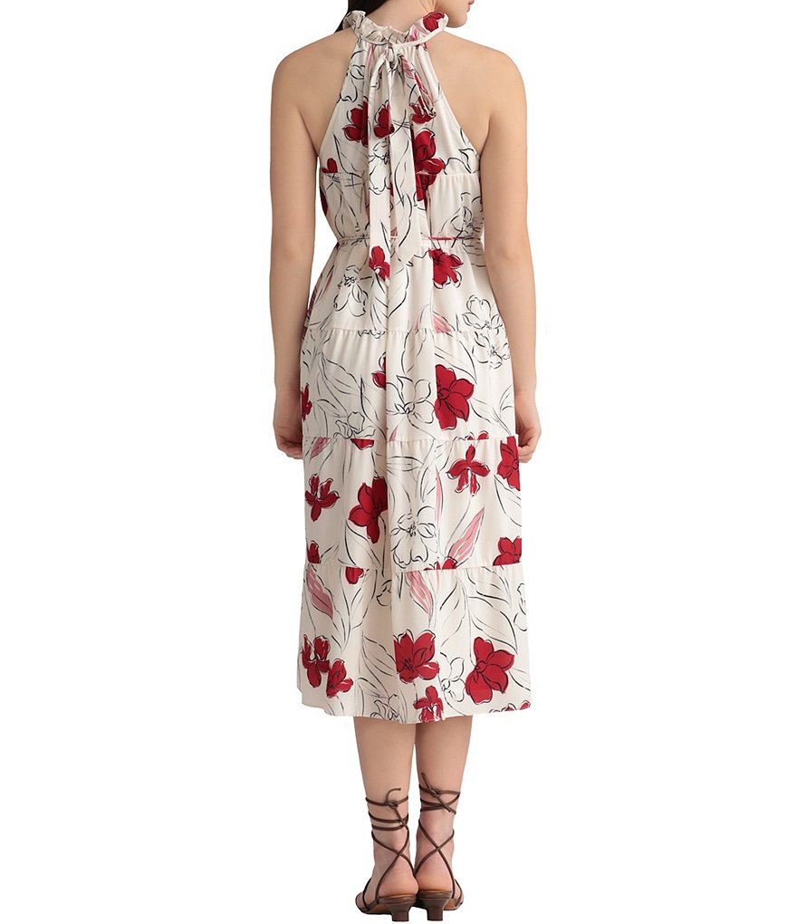 Maggy London Halter Floral Tie Waist Midi Dress