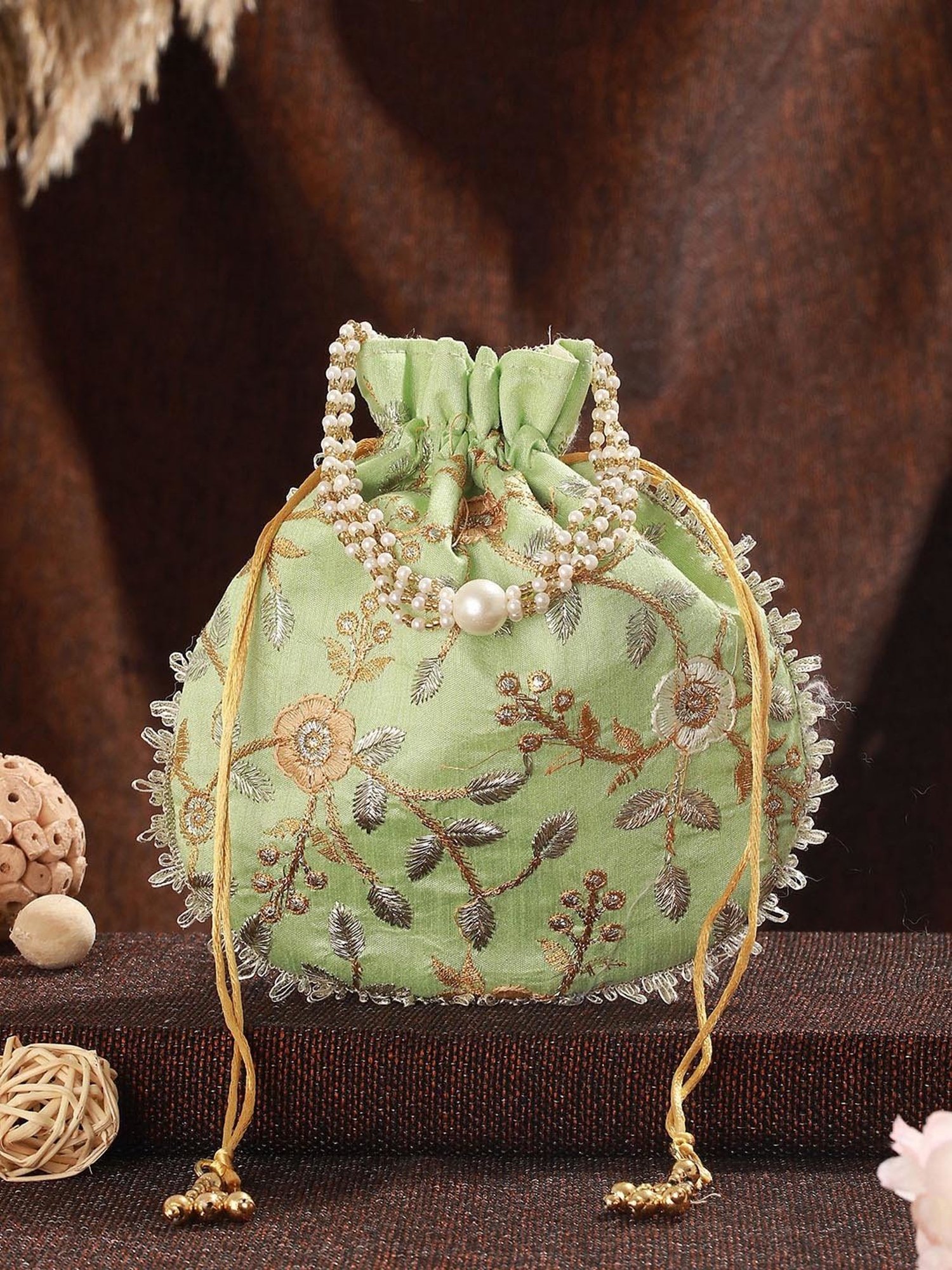 Aatmana Green & Gold Embellished Small Potli