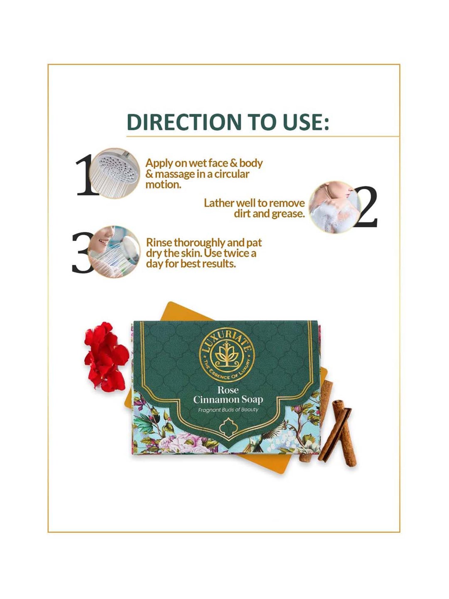 Luxuriate Rose Cinnamon Fragrant Buds of Beauty Soap Bar - 125 gm