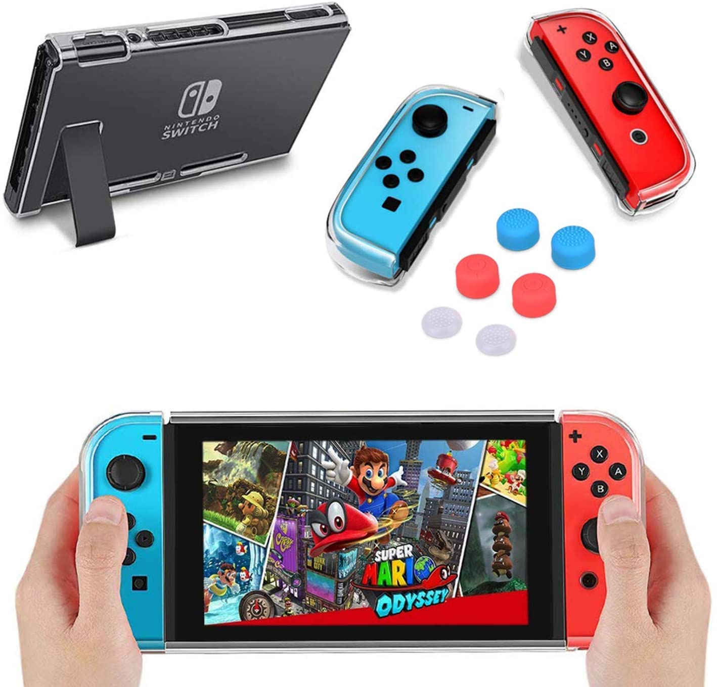 AISITIN Nintendo Switch Case - Nintendo Switch Carry Case Pouch + Switch Cover Case + HD Switch Screen Protector + Thumb Grips Caps for Nintendo Switch Console Accessories