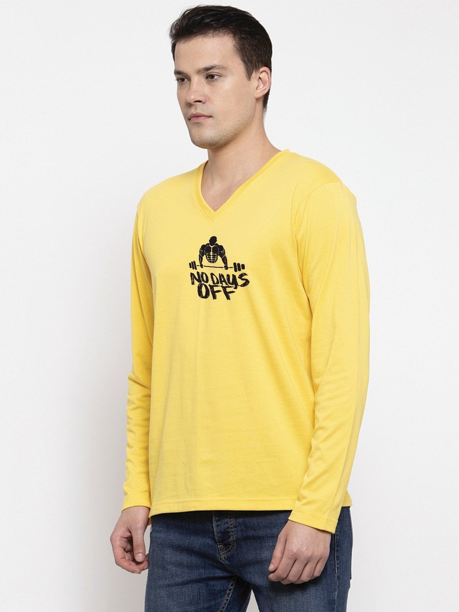 Friskers Yellow Cotton Slim Fit Printed T-Shirt