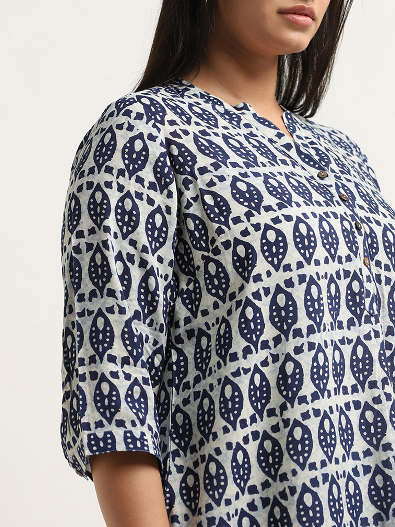 Diza by Westside Indigo Leaf Ikat Design Straight Kurti