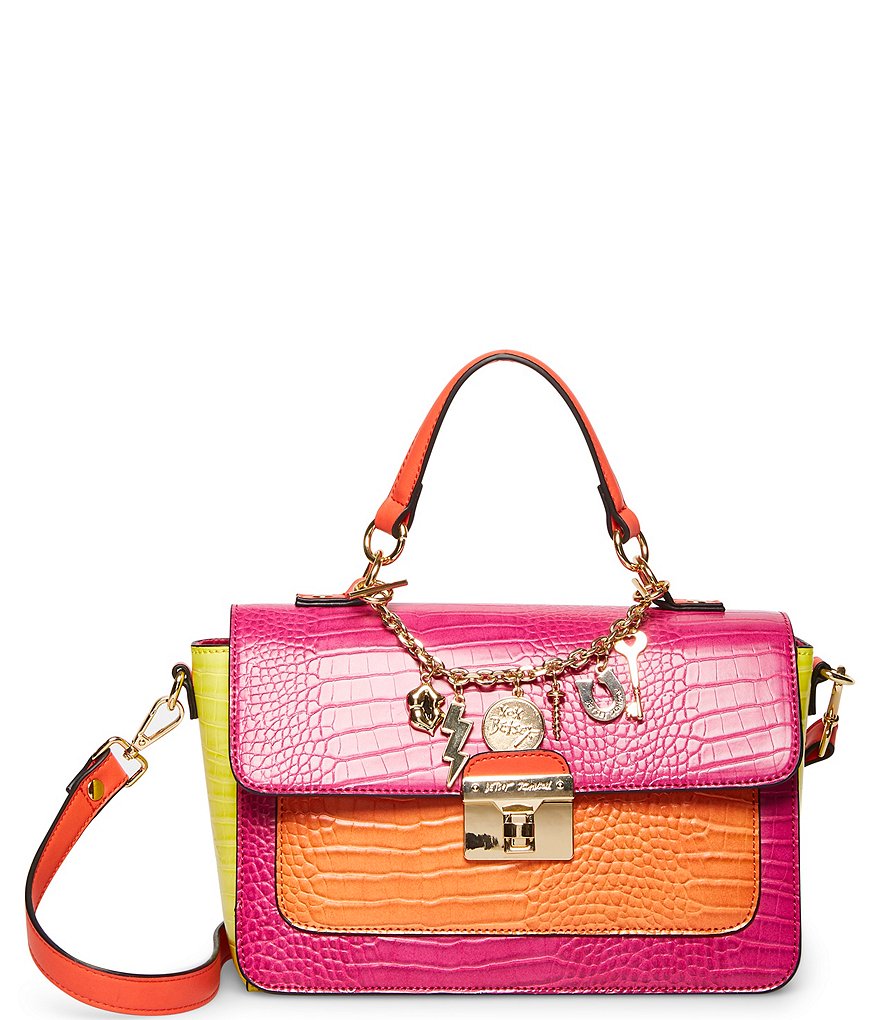 Betsey Johnson Wild Crocodile-Embossed Colorblock Satchel Bag
