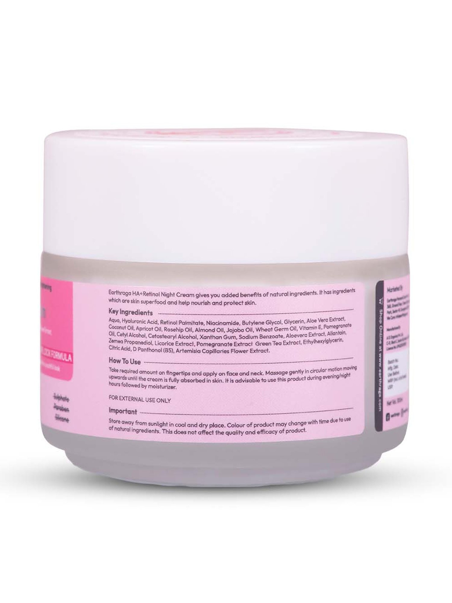 Earthraga Anti Ageing & Skin Brightening HA + Retinol Night Cream - 100 ml