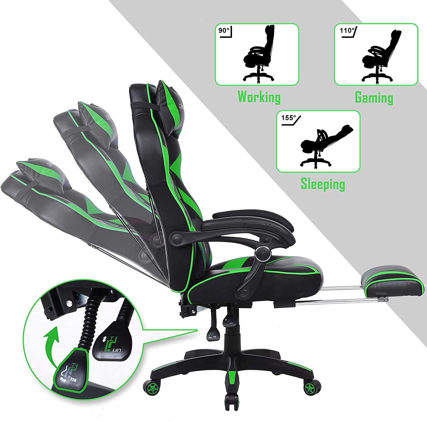 Gaming Chair, Racing Style Computer Desk Chair Padded Armrests Ergonomic Lumbar Support Adjustable Height