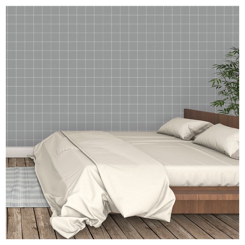 Devine Color Windowpane Plaid Peel & Stick Wallpaper Gray and White