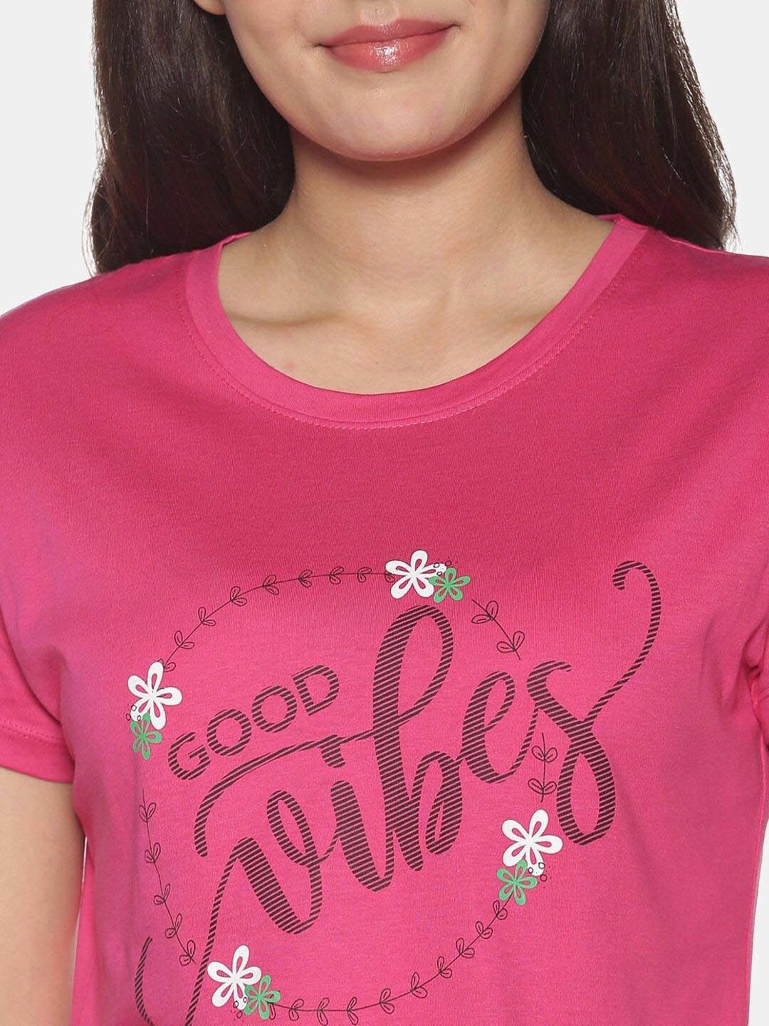 TWIN BIRDS Pink Printed Sleep Tee