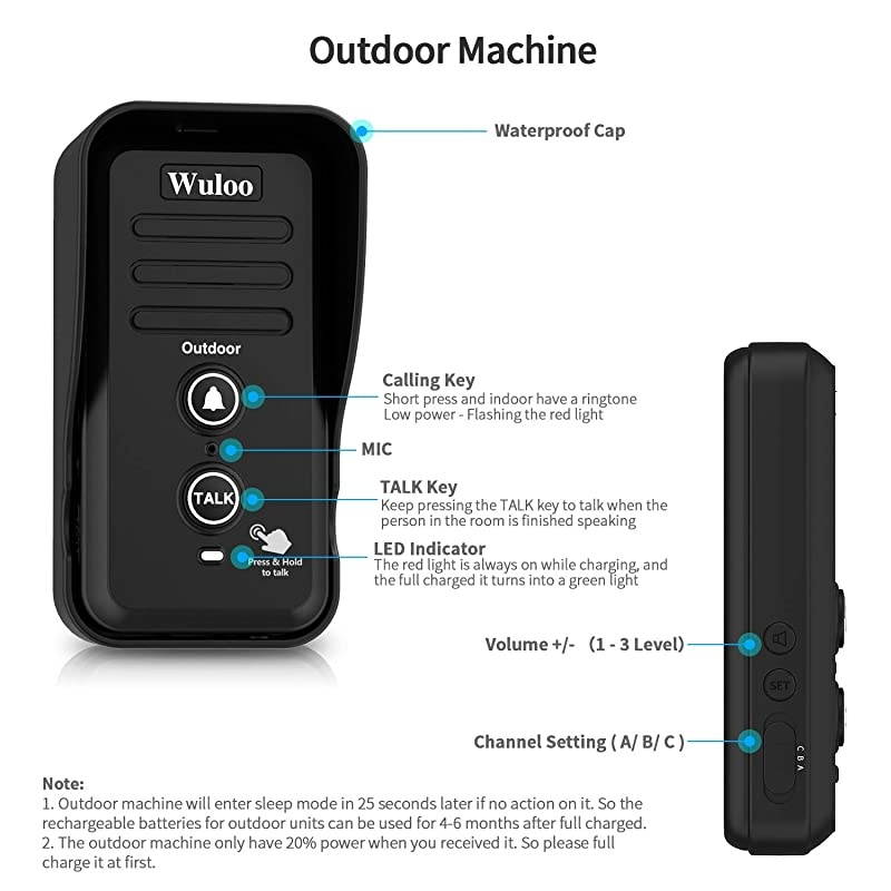 Wireless Intercom Doorbells for Home Classroom, Intercomunicador Waterproof Electronic Doorbell Chime with 1/2 Mile Range 3 Volume Levels Rechargeable Battery Including Mute Mode(Black, 2&2)