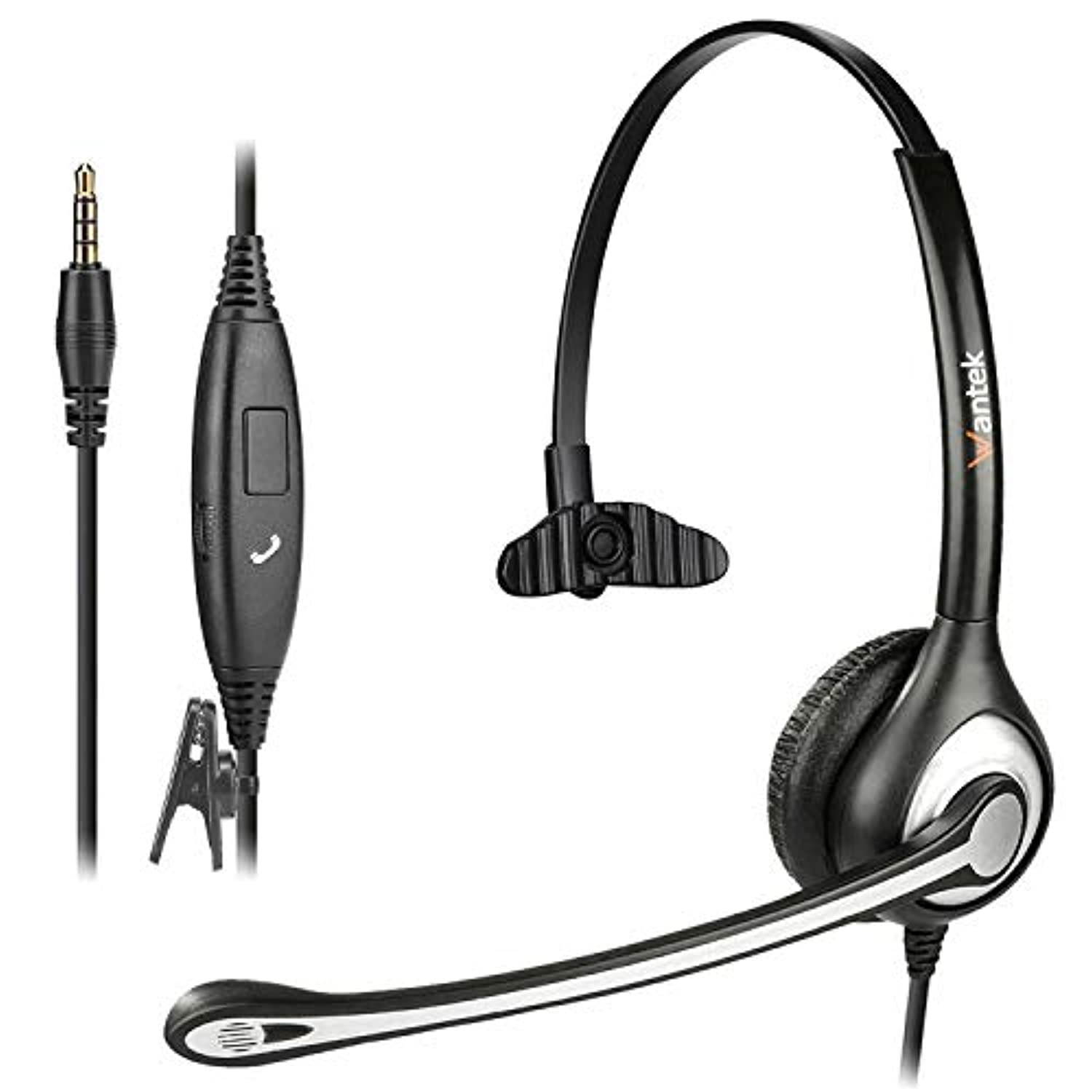 Wantek Cell Phone Headset with Microphone, 3.5mm Computer Headphone for iPhone Samsung PC Tablet, Laptop Headset for Skype Webinar Business Call Center Office, Super Lightweight (V600M1)