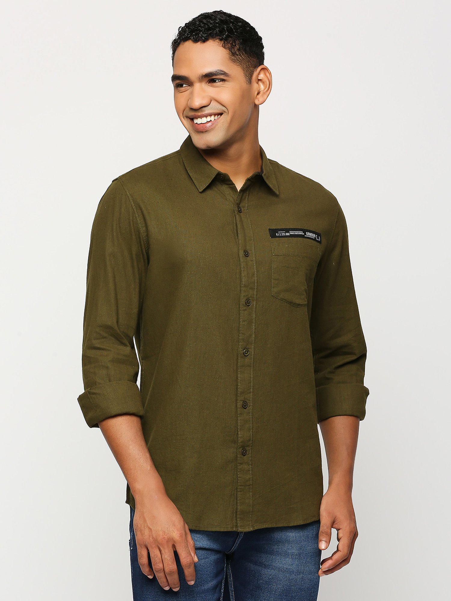 SOLEMIO Olive Slim Fit Cotton Shirt