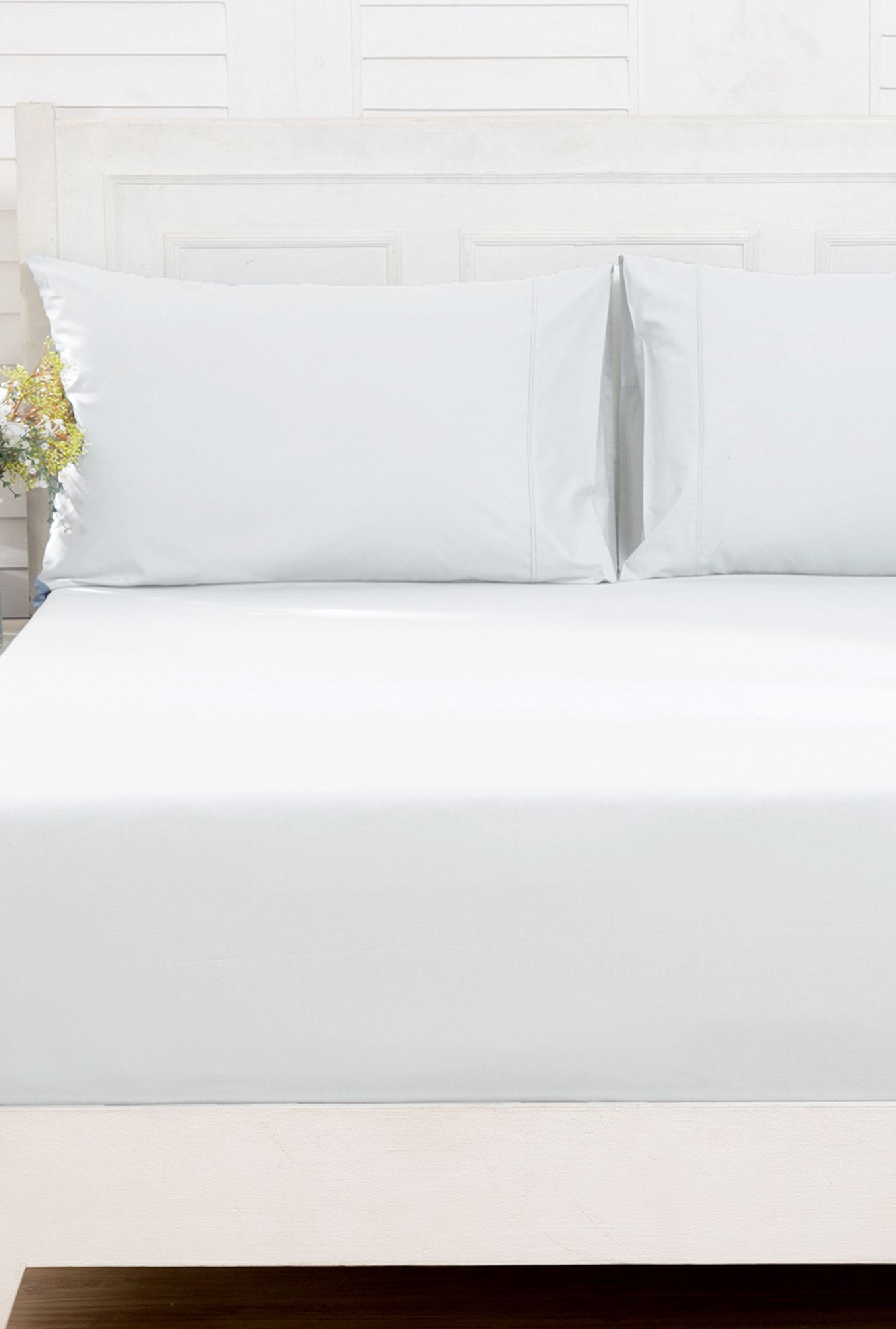 Maspar White 100% Cotton 200 TC Bed Sheet Set