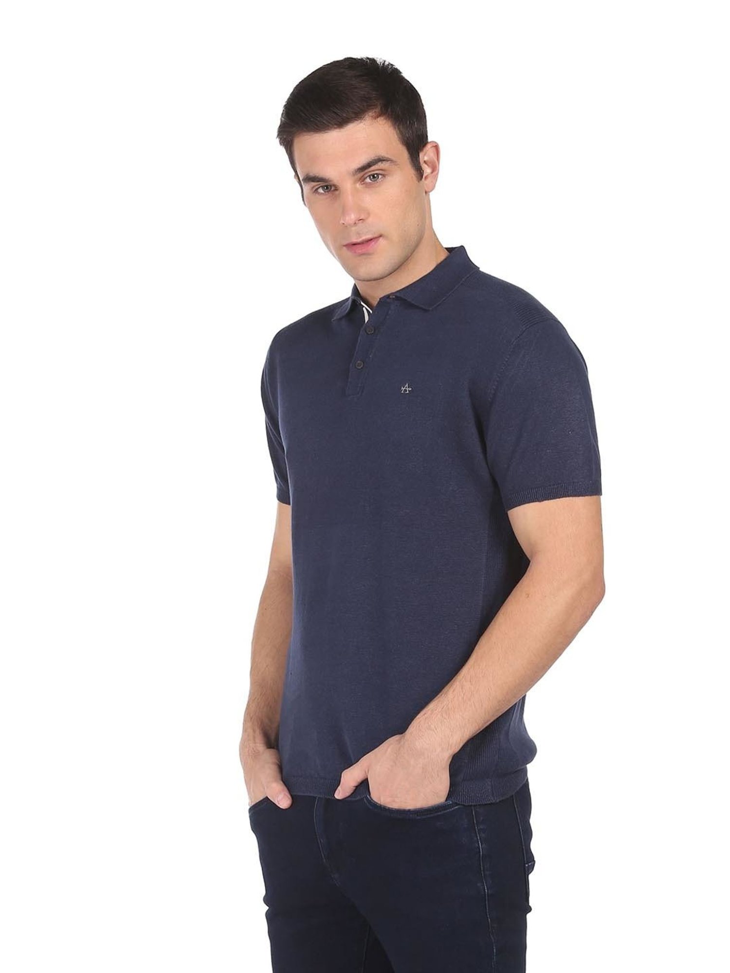 Arrow Navy Cotton Regular Fit Polo T-Shirt