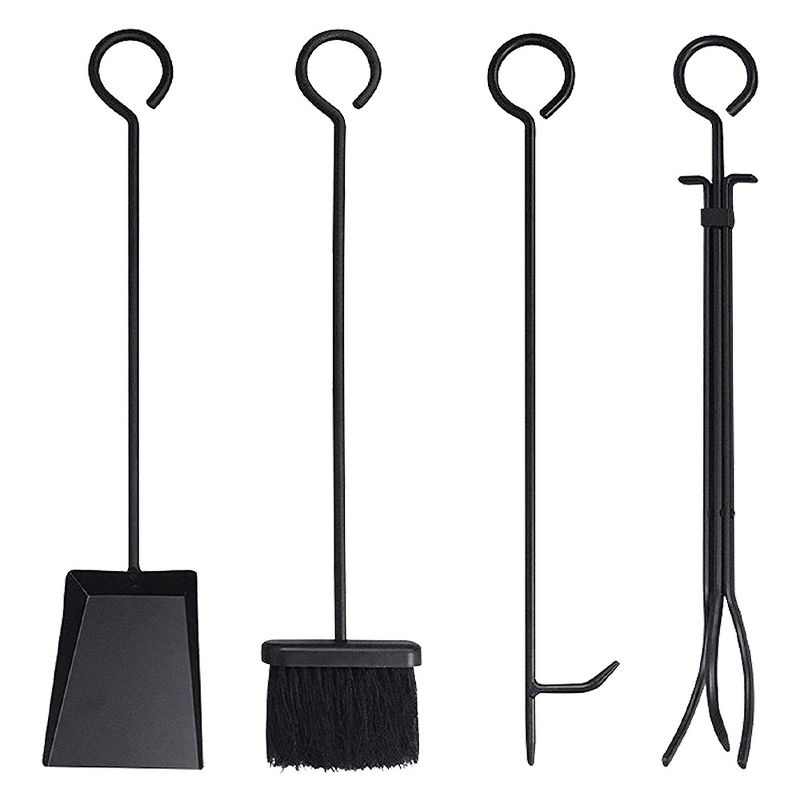 Olympia Tools 87-368 5 Piece wrought Iron Construction Fireplace Tool Set with Log Rack, Black