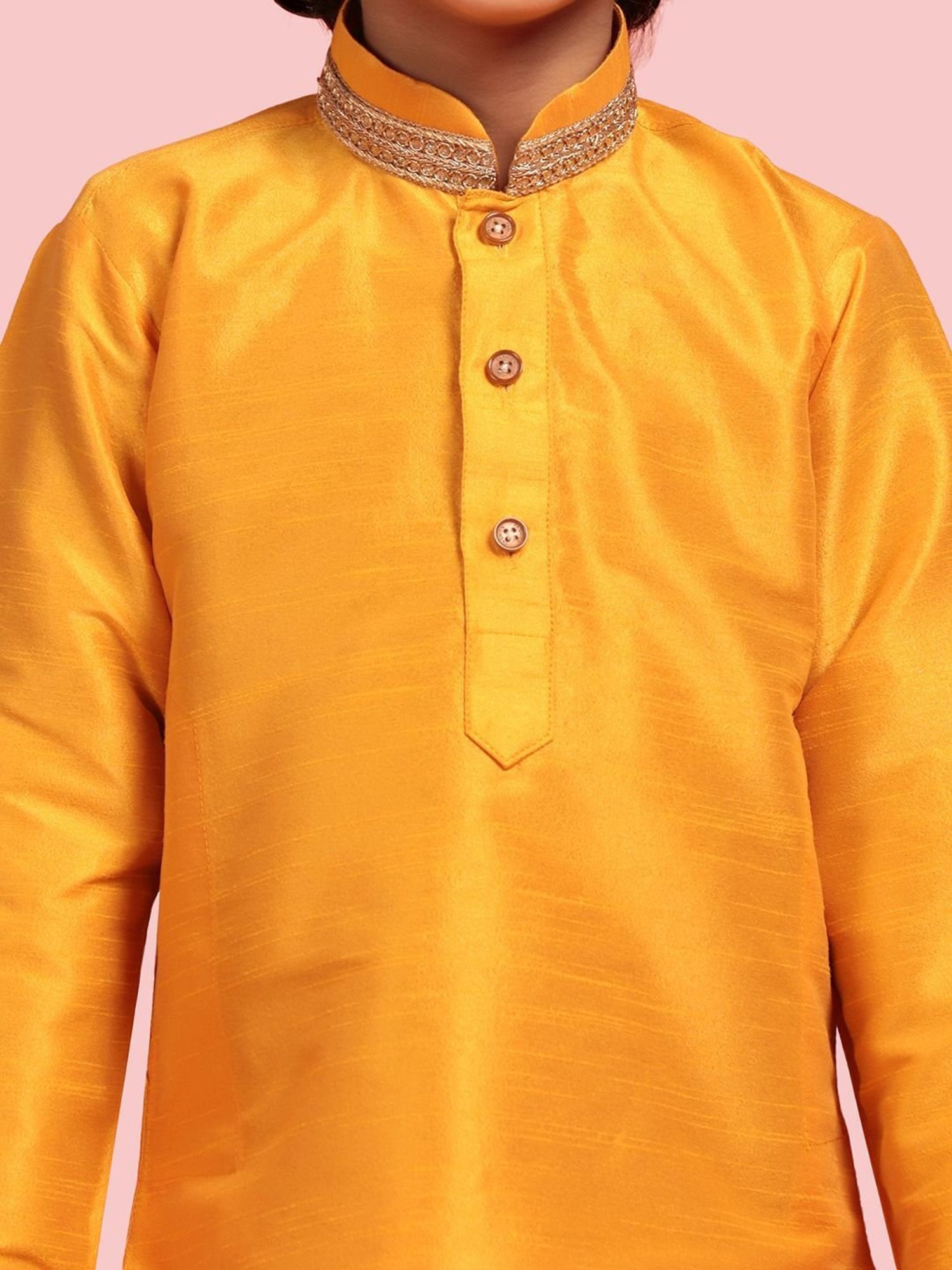AJ Dezines Kids Yellow & White Embroidered Full Sleeves Kurta Set