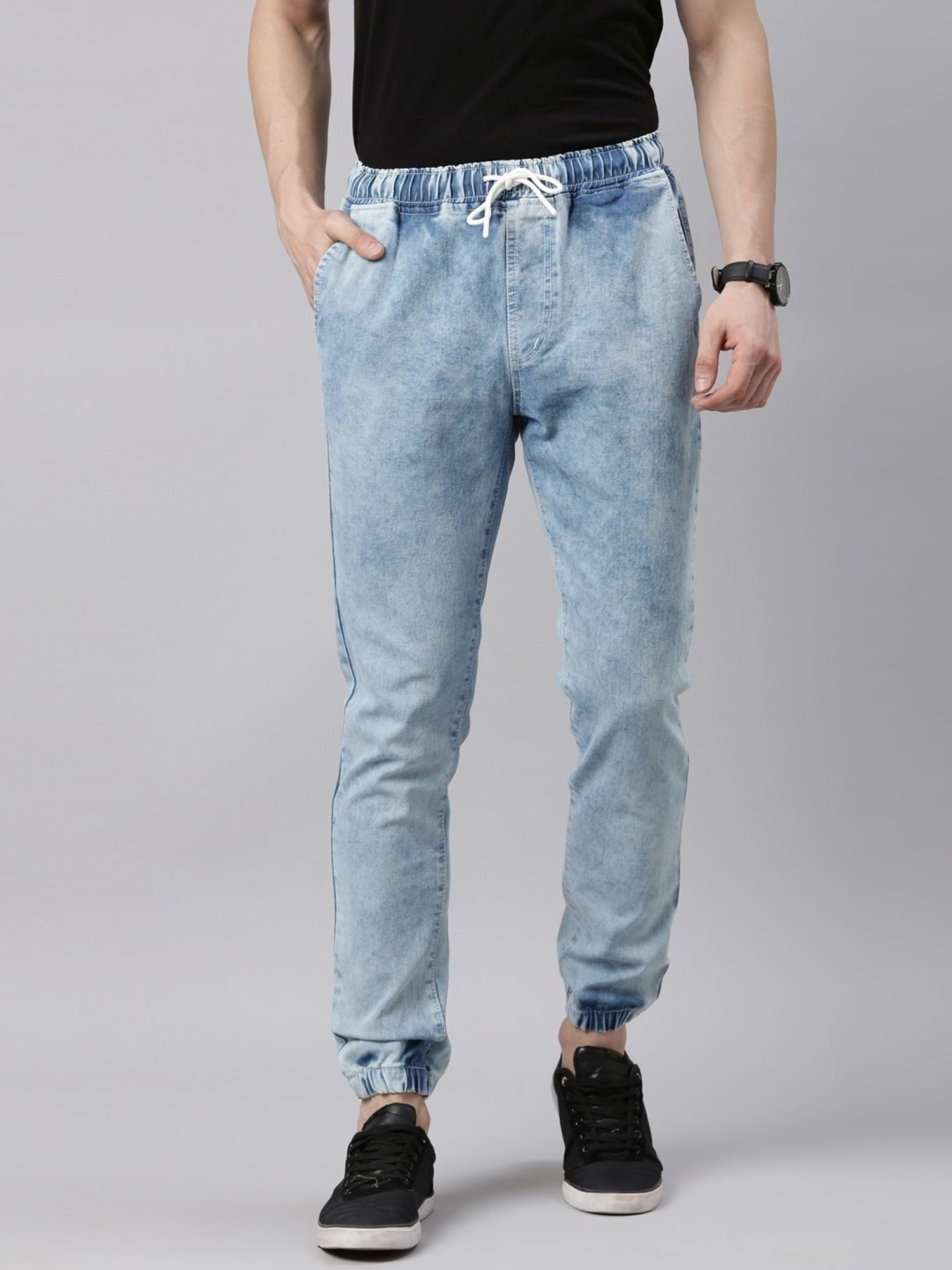 CINOCCI Light Blue Cotton Slim Fit Jogger Jeans