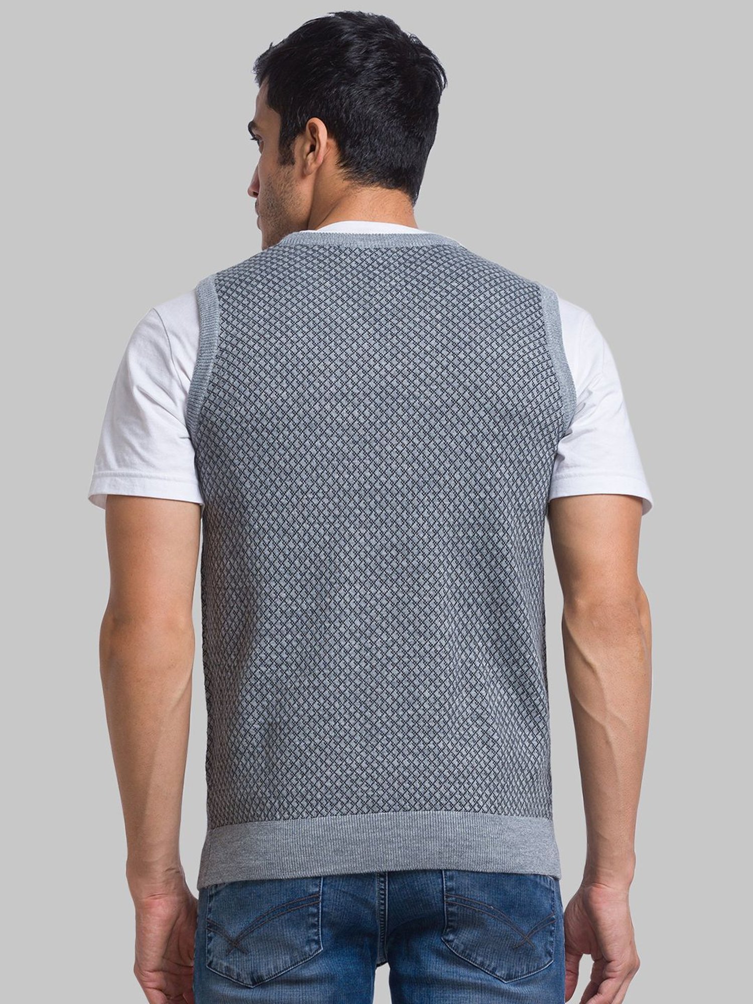 Parx Grey Regular Fit Checks Sweater