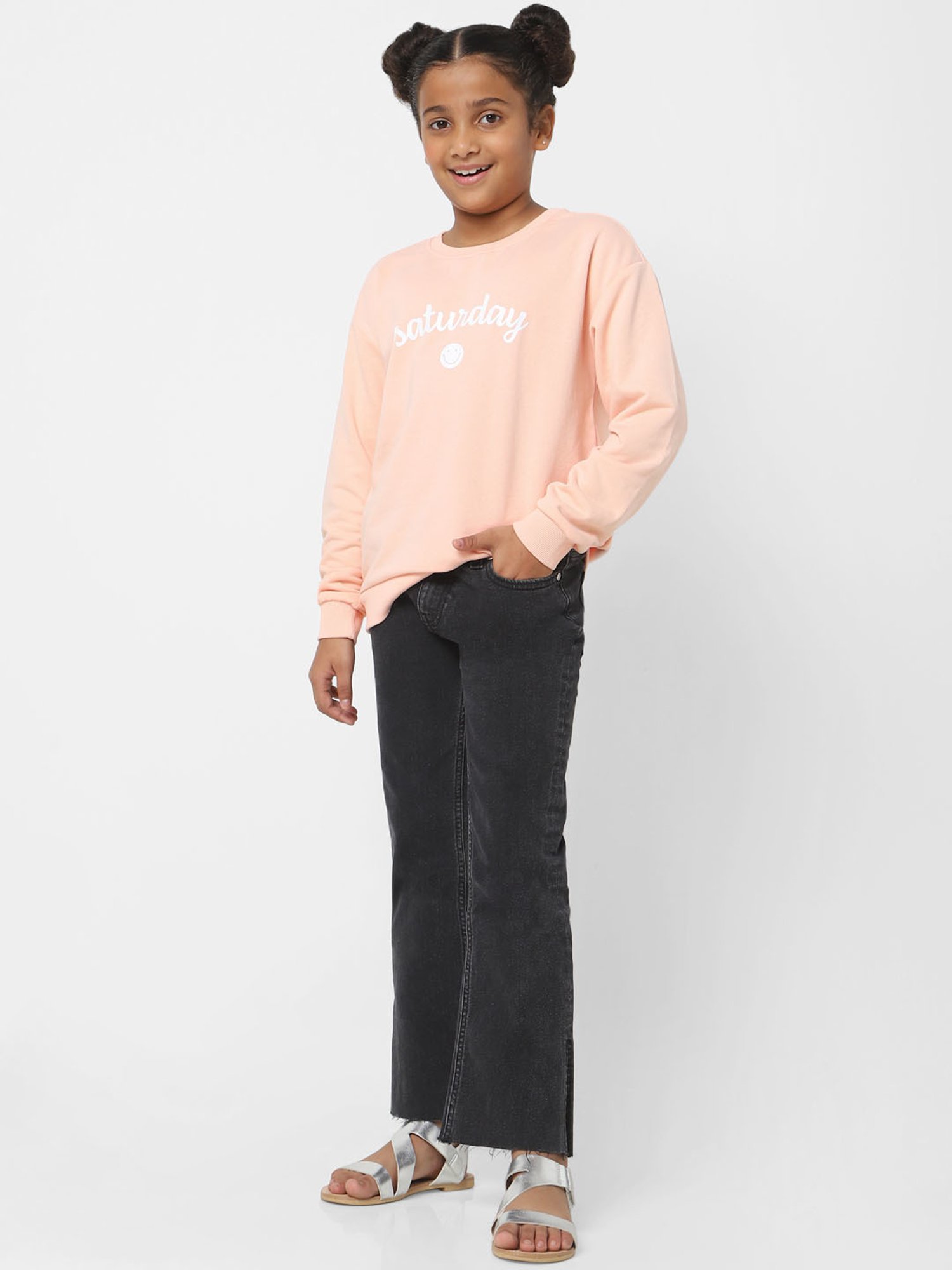 KIDS ONLY Peach Graphic Print Full Sleeves Sweatshirt