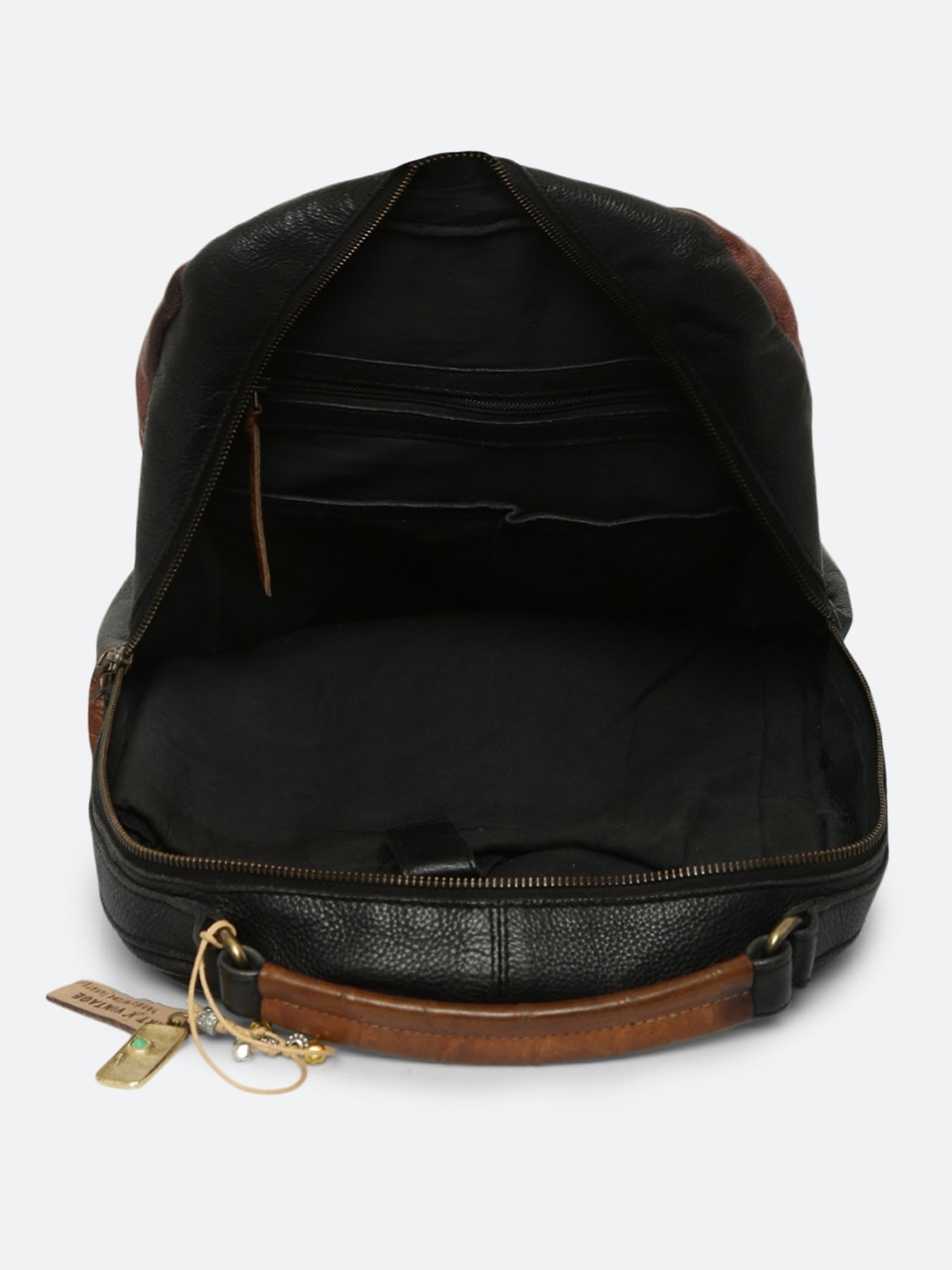 Art N Vintage Biker Black & Brown Leather Color Block Large Backpack