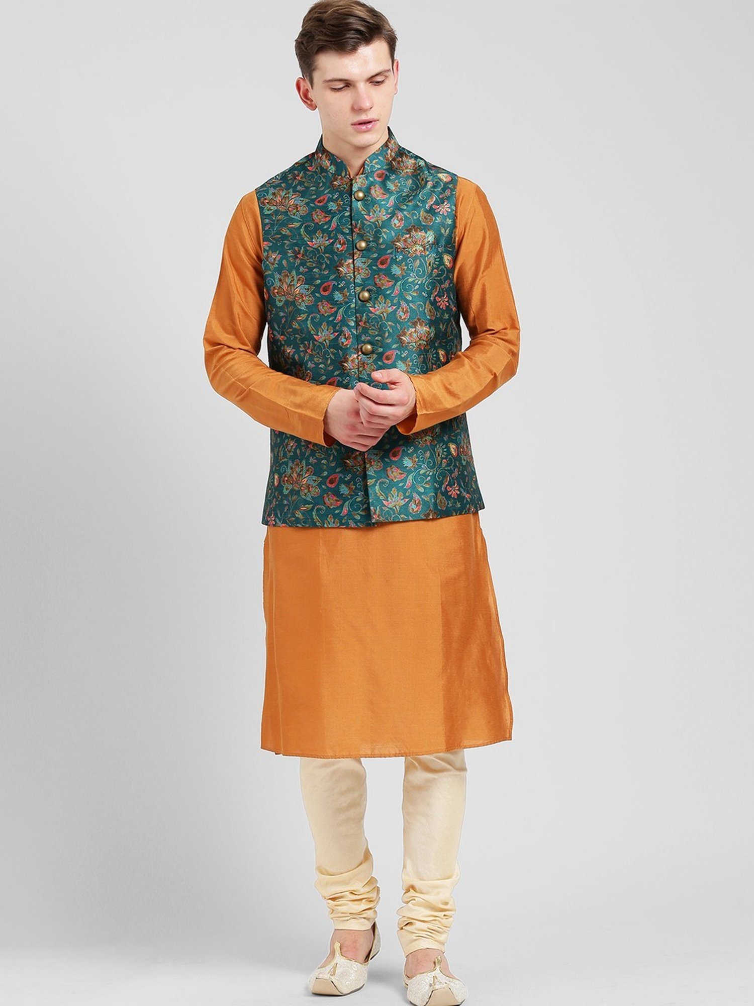 KISAH Multicolored Regular Fit Printed Kurta Set With Jacket