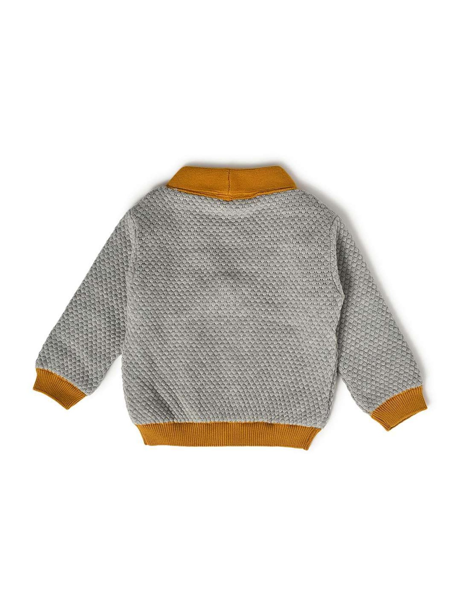 MiArcus Kids Grey & Yellow Cotton Textured Pattern Full Sleeves Cardigan