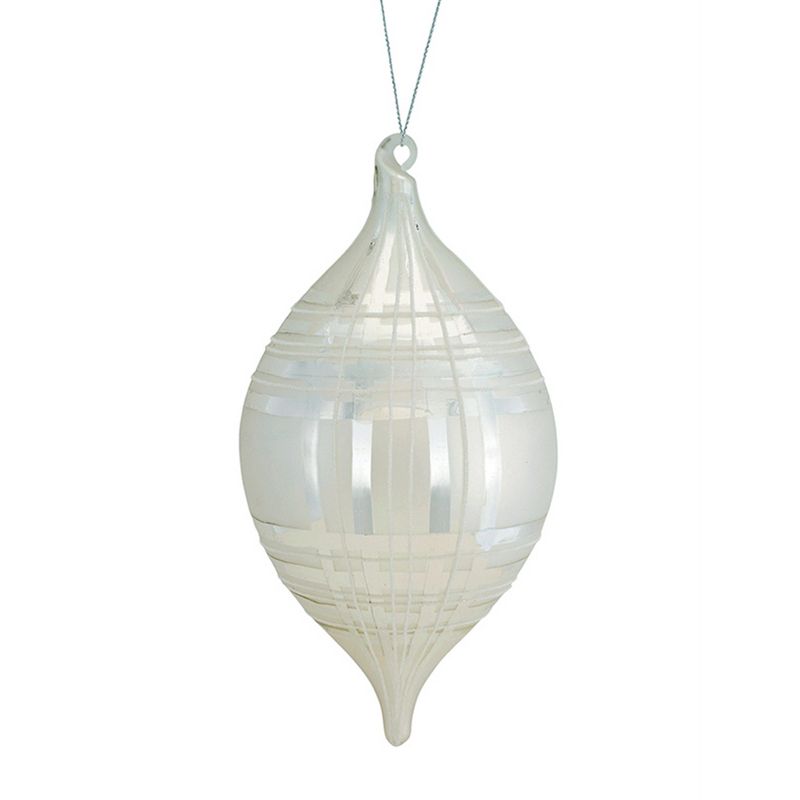 Melrose 10.5" White and Silver Plaid Glass Finial Christmas Ornament