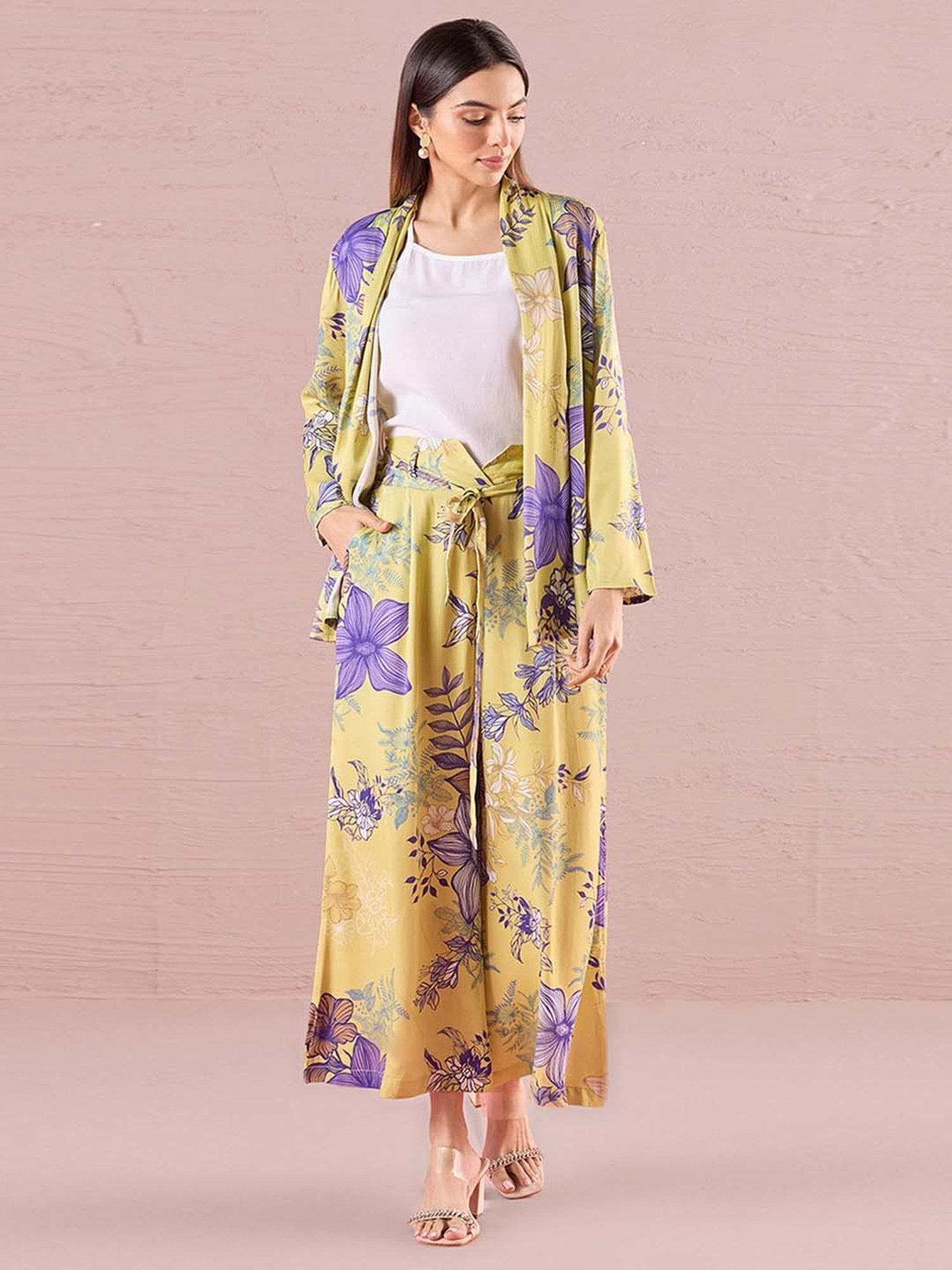 navyasa by liva Yellow Shrug With Pant & Camisole Set