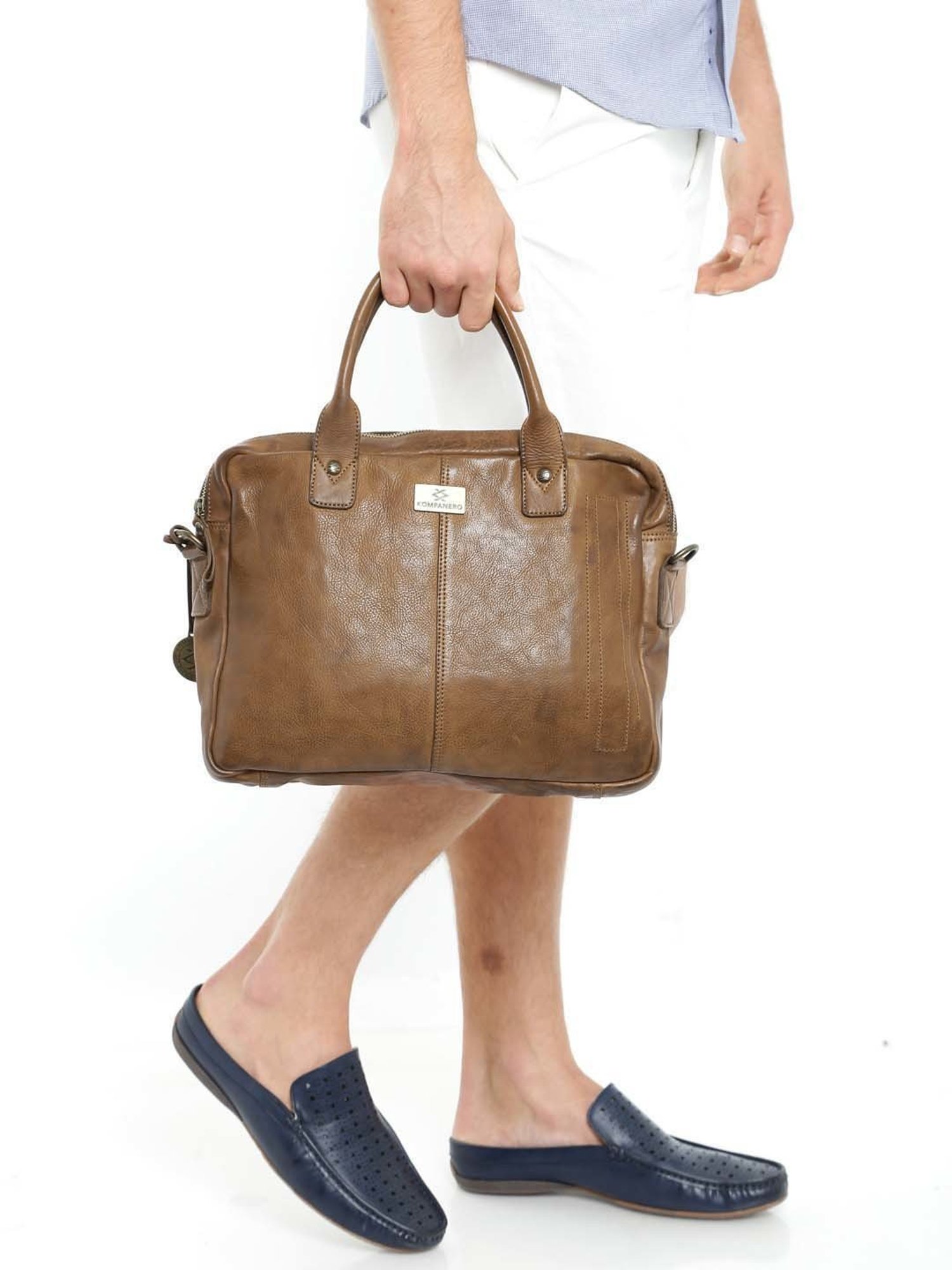 KOMPANERO Brown Leather Medium Messenger Bag