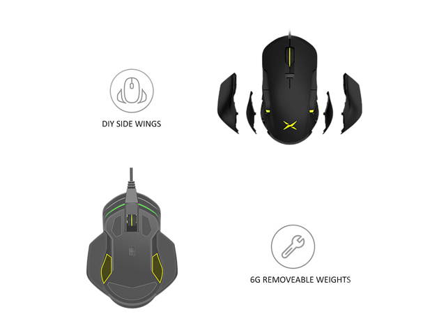 DELUX Wired Gaming Mouse with 16000DPI, Chroma RGB and Side Wing and Personalized Weights Design, 6 Programmable Buttons, Ambidextrous Ergonomic Optical Gaming Mouse (M627S(3389)-Black)
