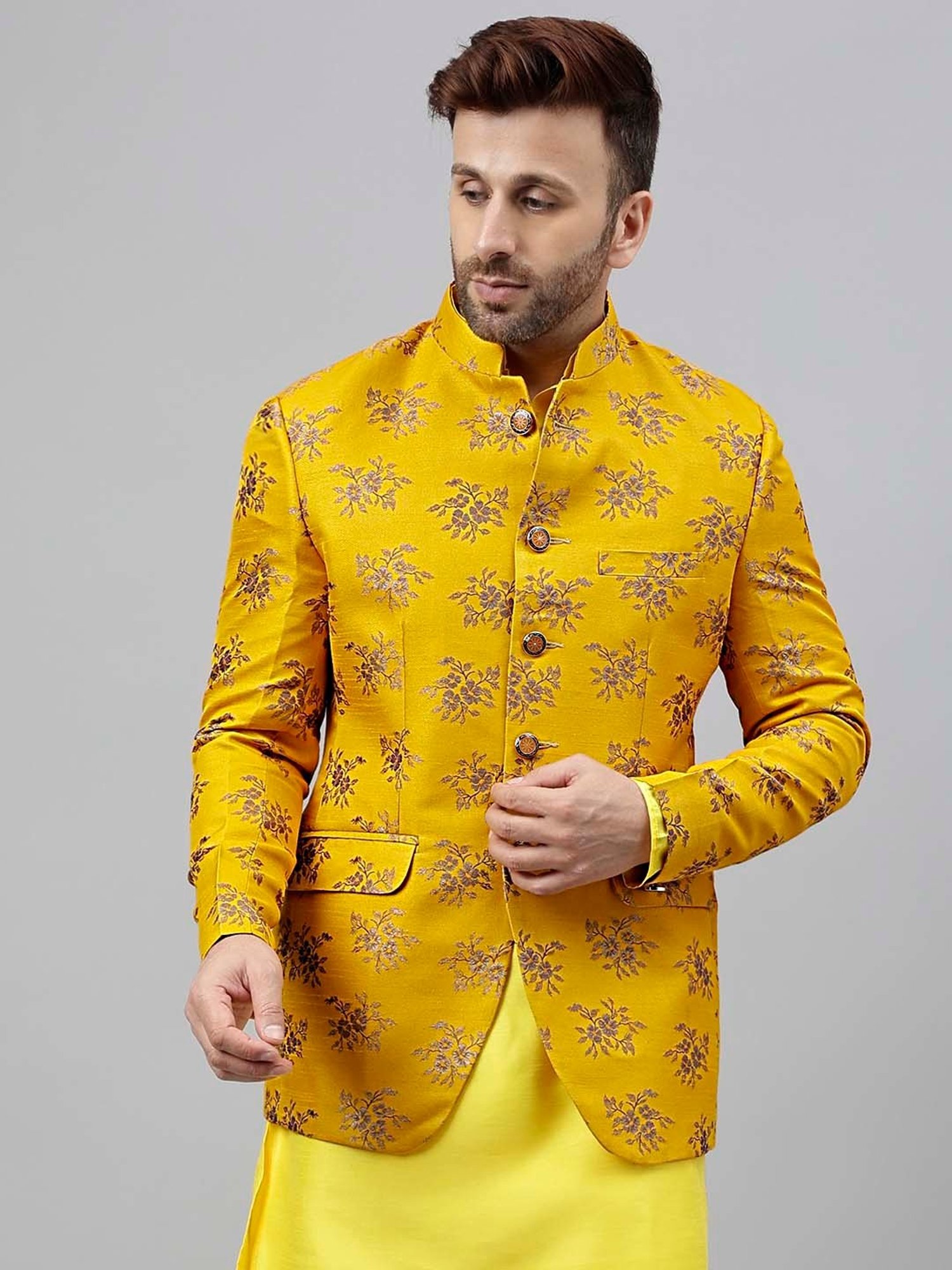 Hangup Yellow Regular Fit Ethnic Blazer