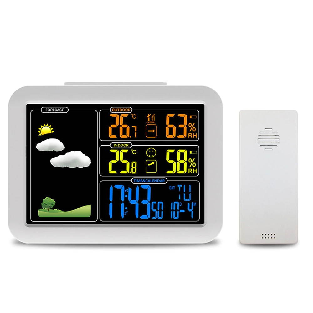 Digital Alarm Clock Weather Forecast Station Indoor Outdoor Temperature and Humidity Meter with 5min Snooze Function