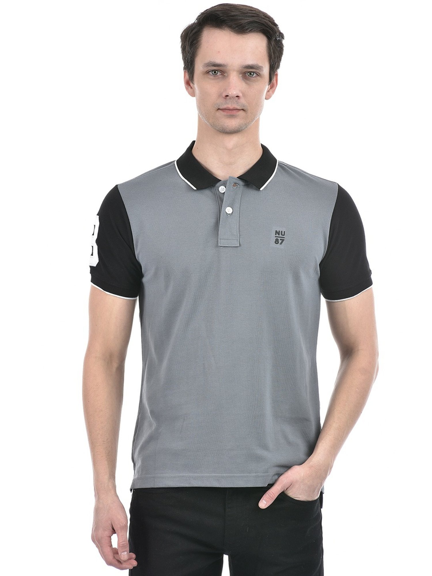 Numero Uno Grey Cotton Slim Fit Polo T-Shirt