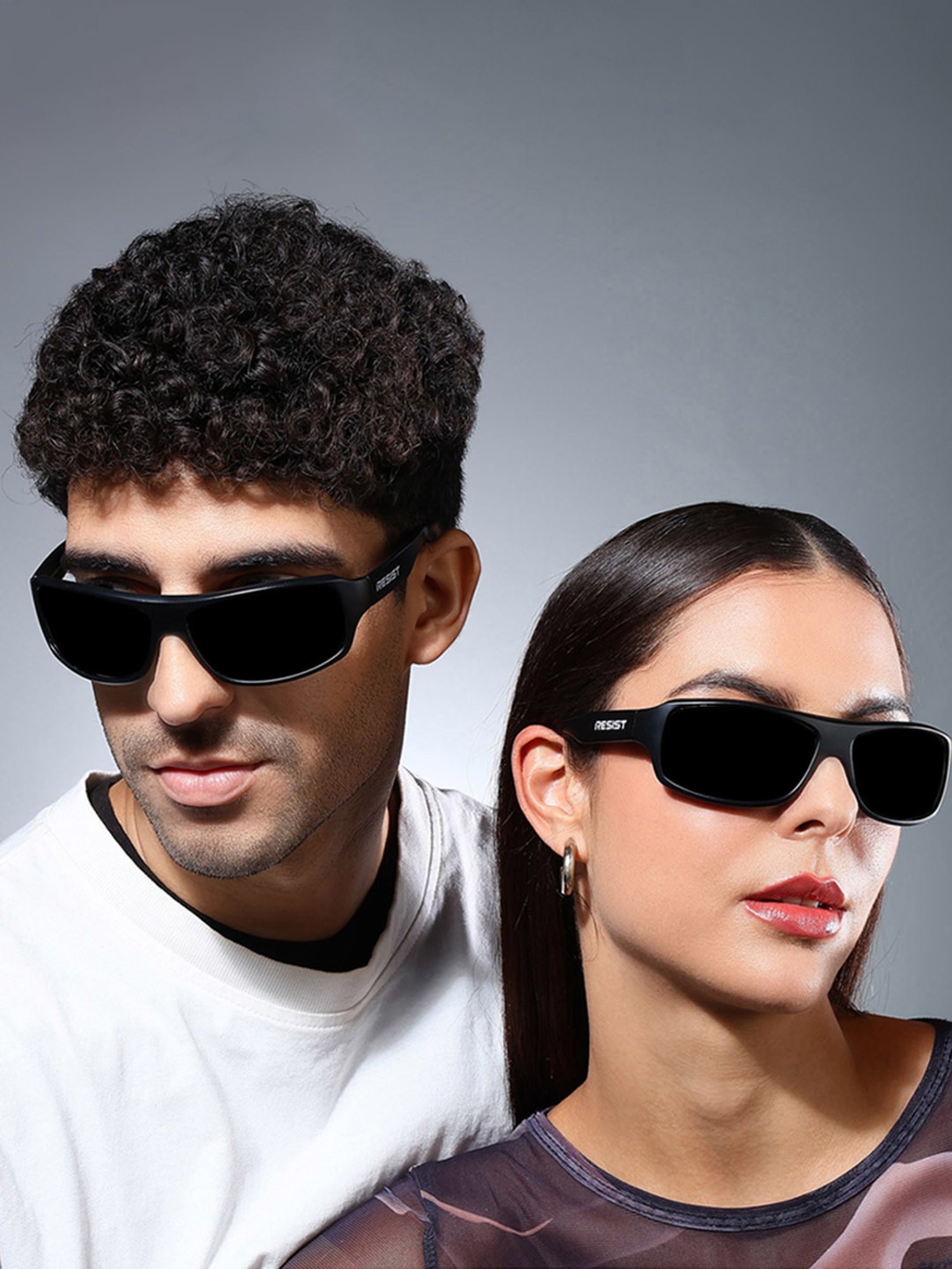 Resist Eyewear Black Wraparound UV Protection Unisex Sunglasses