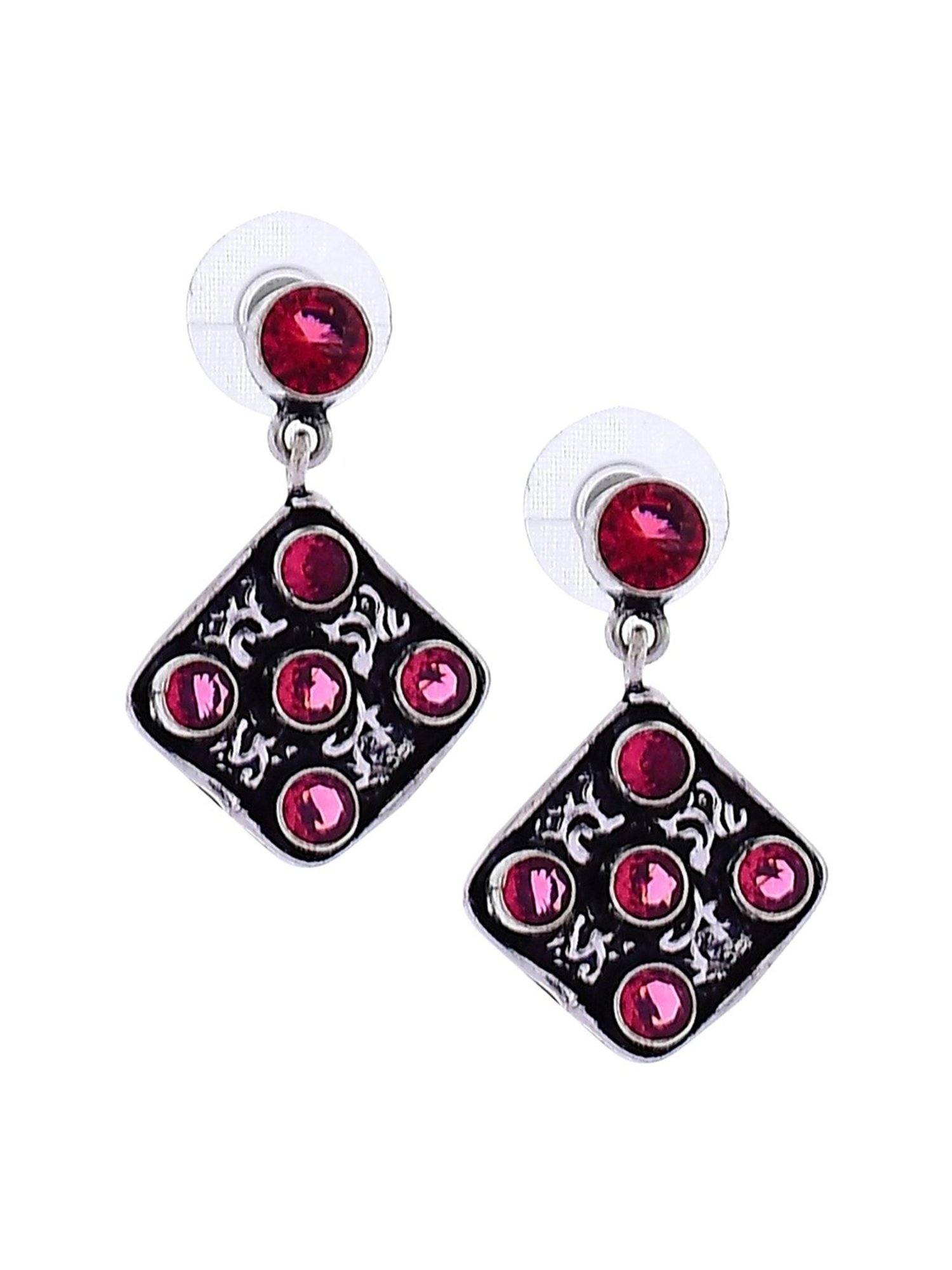 Imli Street Pink Silver Tone Stone-Studded Handcrafted Dangler Earrings