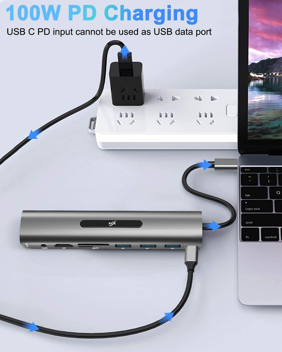 USB C Hub, USB C Dock,9 in1 USB C Docking Station Adapter with 4K HDMI, VGA, 100W PD, 4 USB Ports, SD TF Card Reader Multiport HDMI Dock for MacBook Pro/Air and USB-C Laptops