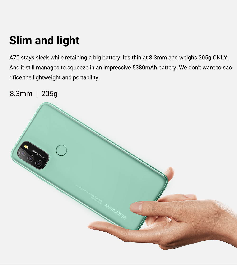 Blackview A70 mobile, 3GB + 32GB, 5380mAh, Android 11.0, Octa Core, 4G, 6.51 "HD + 13MP Rear camera, Facial ID, Fingerprint recognition