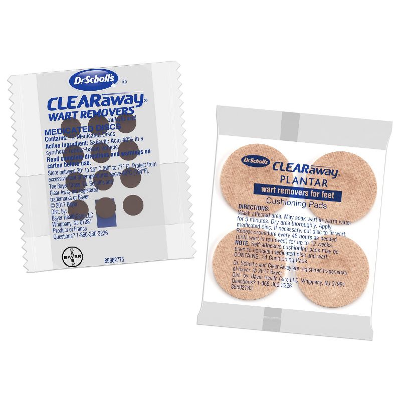 Dr. Scholl's Clear Away Wart Remover Plantar for Feet – 24 Medicated Discs and 24 Pads