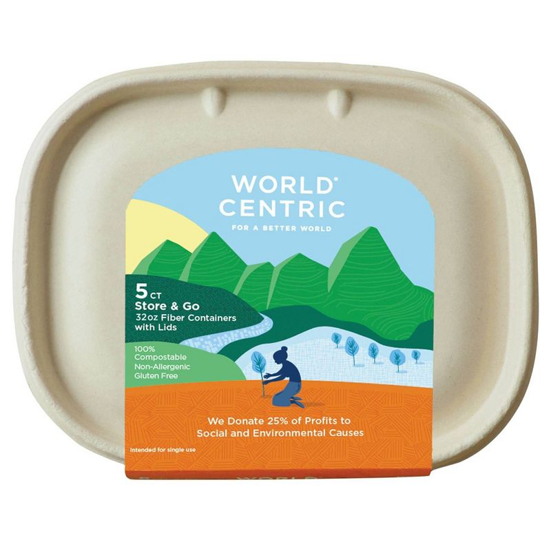 World Centric Containers with Medium Lids - 5ct - 32oz