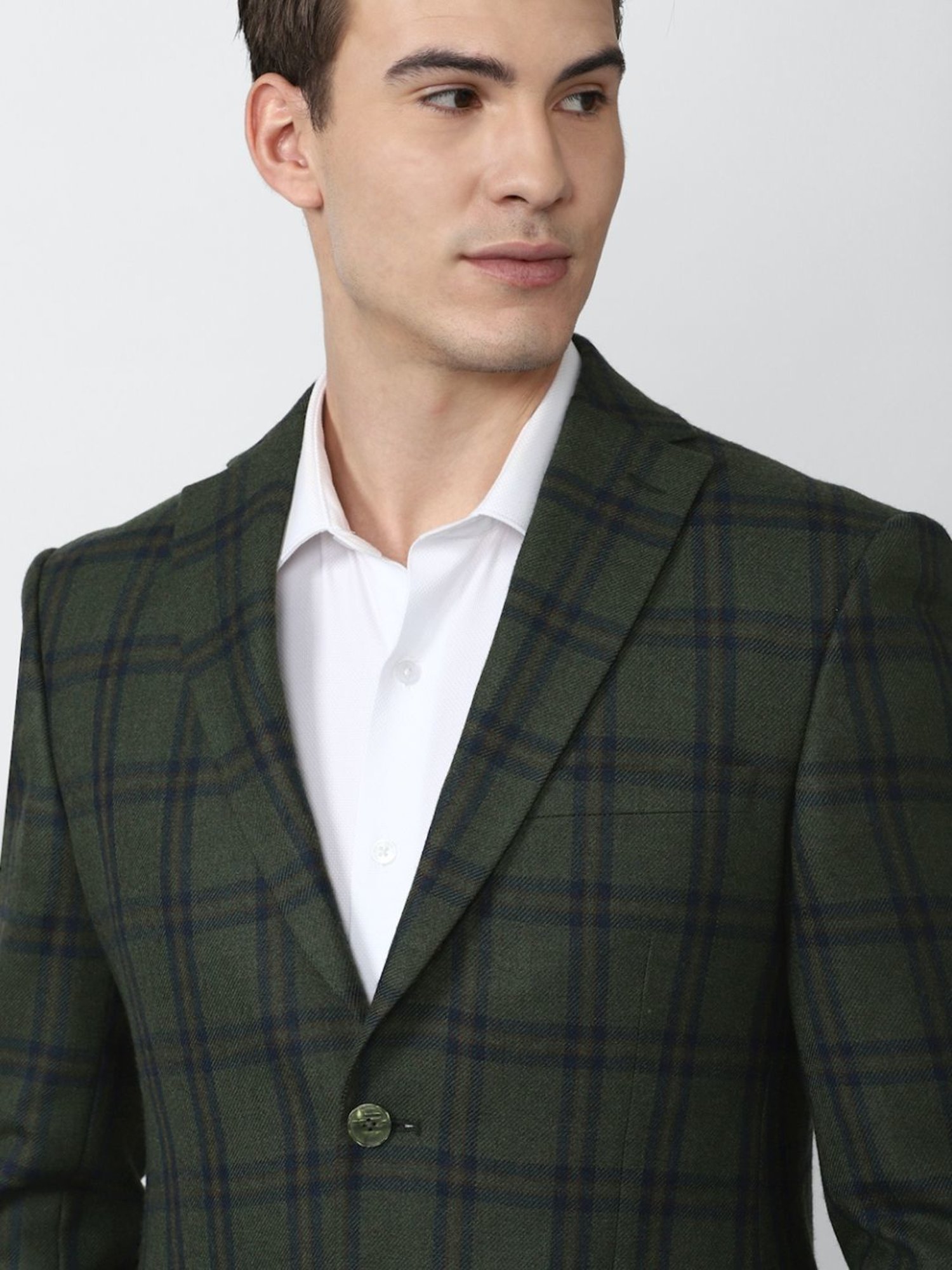 Peter England Green Slim Fit Checks Blazer