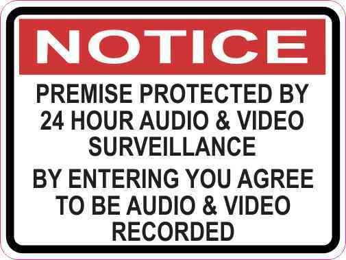 StickerTalk Notice Premise Protected by 24 Hour Surveillance Vinyl Sticker, 3 inches by 2.25 inches