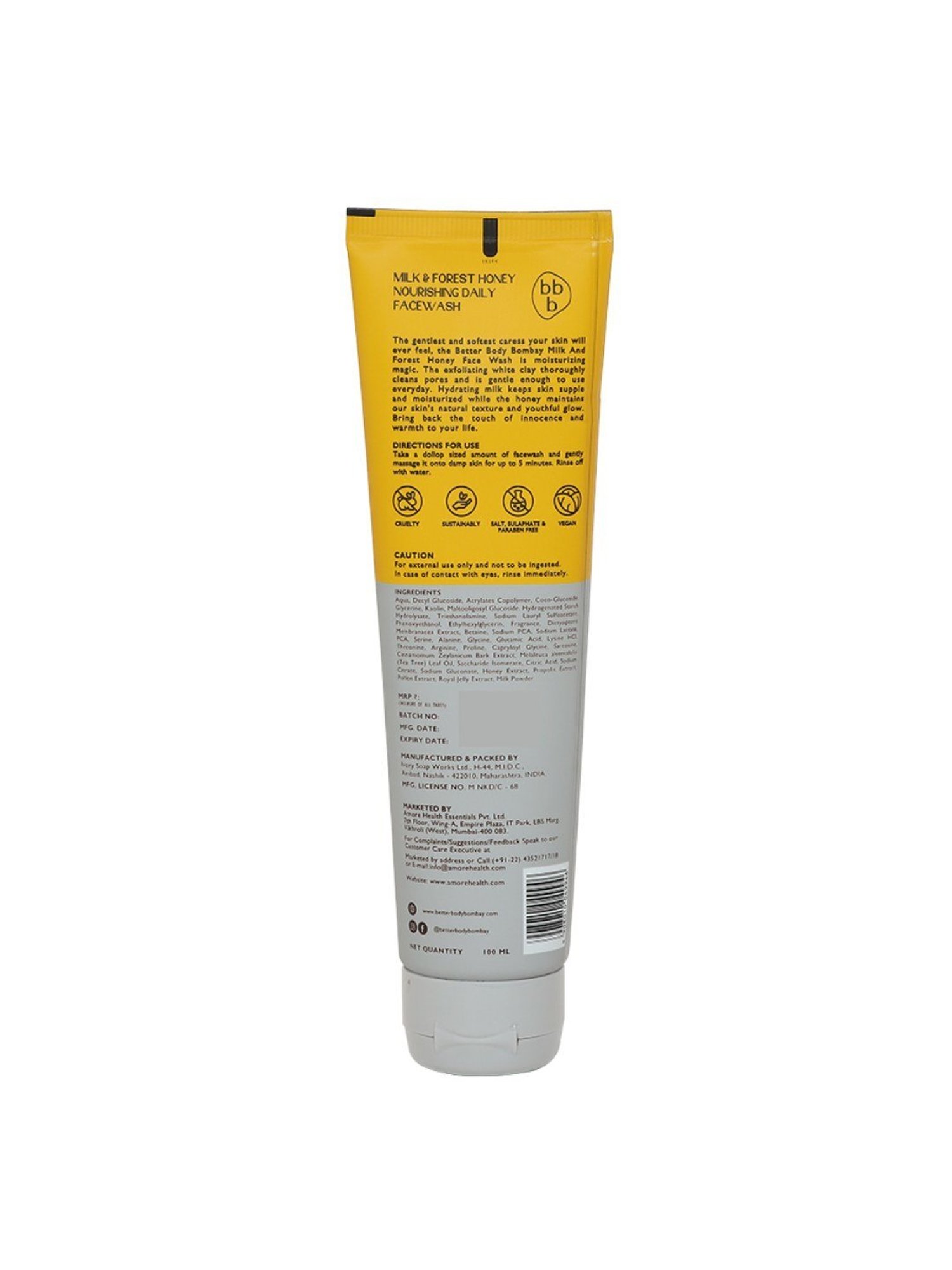 bbb Better Body Bombay Milk & Forest Honey Nourishing Daily Face Wash - 100 ml