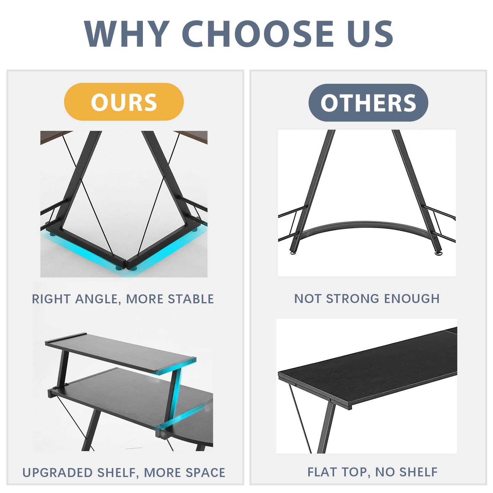 Gome L-Shaped Computer Desk - 61" Corner Desk for Space Saving, Modern Home Office Writing Desk for Work, Study and Gaming, Ergonomic Wood Desk with Monitor Stand, Desk Pad and Hanging Hook