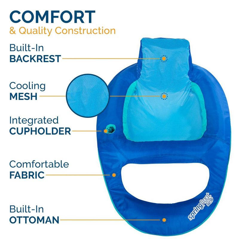 SwimWays Spring Float Recliner Swim Lounger for Pool or Lake with Hyper-Flate Valve - Blue