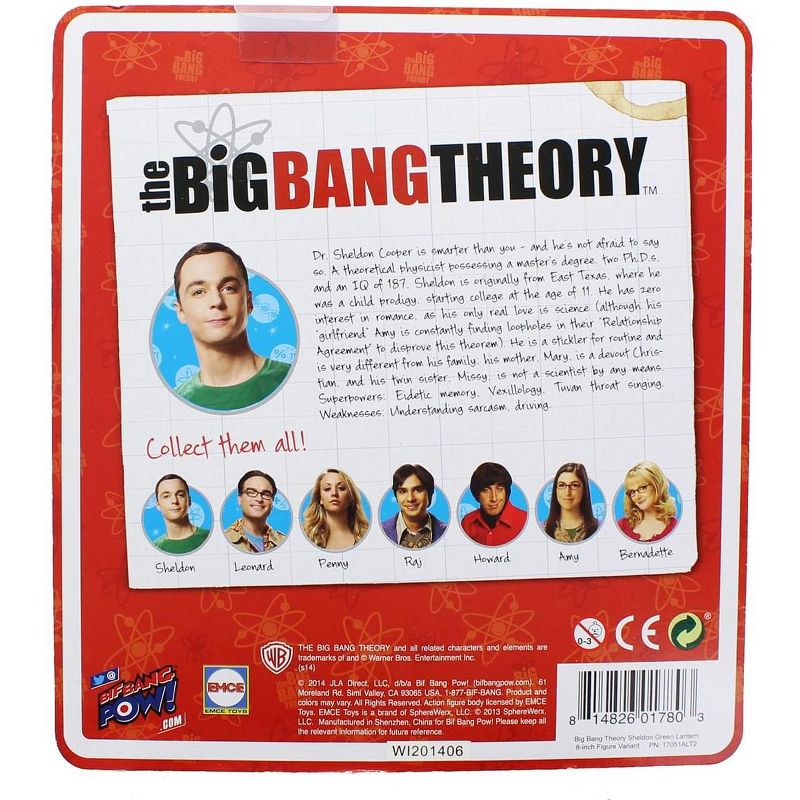 Bif Bang Pow Big Bang Theory Sheldon (Green Lantern/ Hawkman) Retro Clothed 8" Action Figure